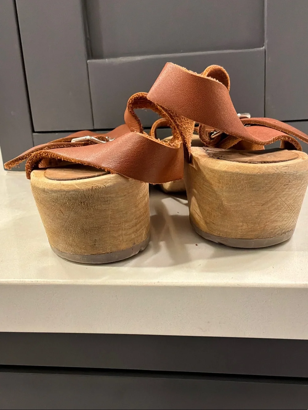 MIA Brown Leather Open-Toe Wedge Sandals